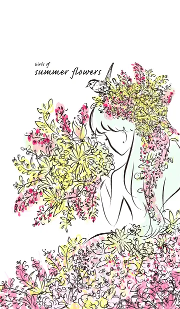 [LINE着せ替え] 水彩女子 夏の花の女子の画像1