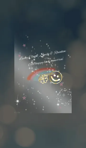 [LINE着せ替え] 運気上昇！幸運の虹スマイル/ブラックピンクの画像1
