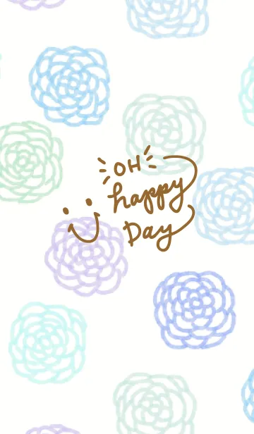 [LINE着せ替え] 青色水彩お花柄-スマイル4-の画像1