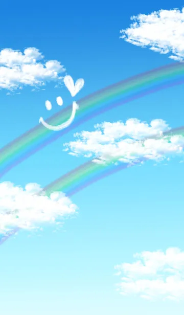 [LINE着せ替え] 運勢上がる！ダブル虹＆スマイル＆ハートの画像1