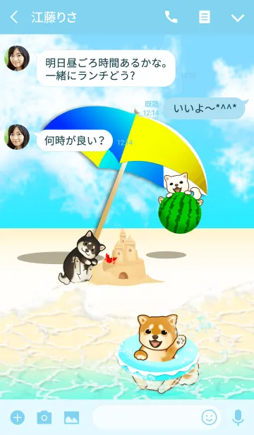 [LINE着せ替え] 柴犬と夏海（白柴、茶柴、黒柴）の画像3