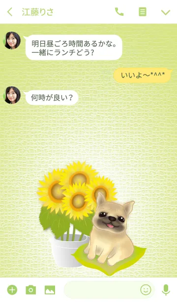 [LINE着せ替え] フレンチブルドッグとひまわりの花の画像3
