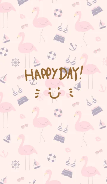 [LINE着せ替え] 夏のフラミンゴピンク-スマイル9-の画像1