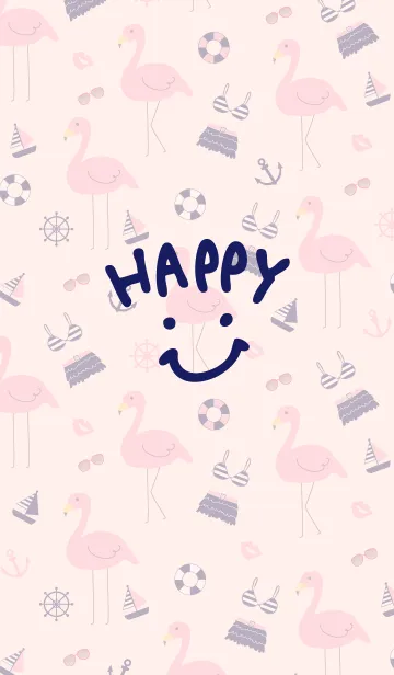 [LINE着せ替え] 夏のフラミンゴピンク-スマイル28-の画像1