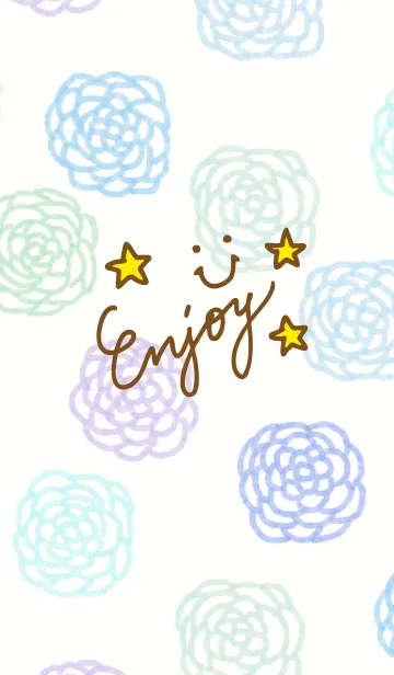 [LINE着せ替え] 青色水彩お花柄-スマイル2-の画像1