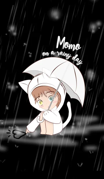 [LINE着せ替え] Momo in hood cat on a rainy day (JP)の画像1