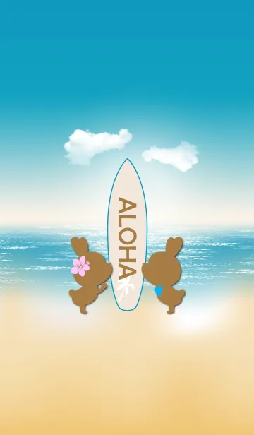 [LINE着せ替え] suntan rabbits and surfboard ALOHA.の画像1
