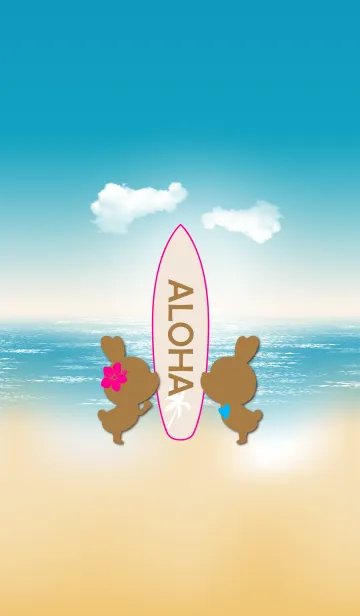 [LINE着せ替え] suntan rabbits and surfboard ALOHA 2.の画像1