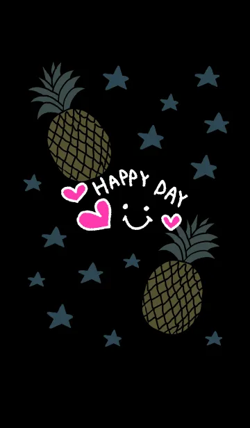 [LINE着せ替え] スマイル・パイナップル・星-黒16-の画像1