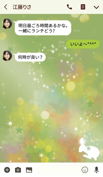 [LINE着せ替え] 黄緑 / 水彩 風水 夢を叶えるウサギの画像3