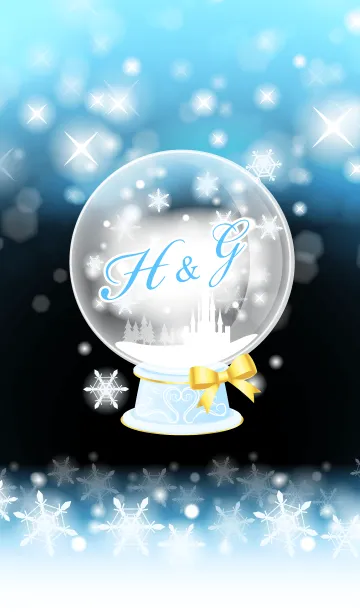 [LINE着せ替え] H＆G イニシャル❤️スノードーム水色の画像1