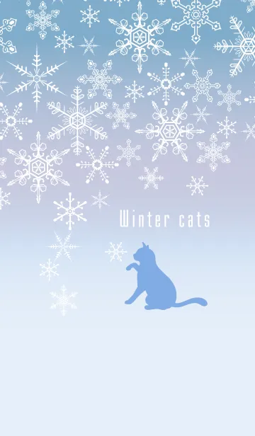 [LINE着せ替え] 冬のシンプルな猫-雪の結晶 青の画像1