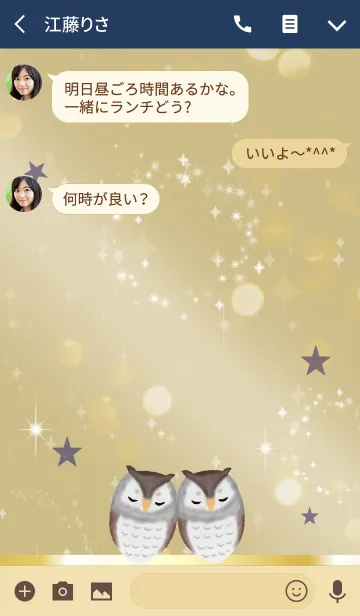 [LINE着せ替え] ベージュ＆ネイビー / 福を呼ぶフクロウの画像3