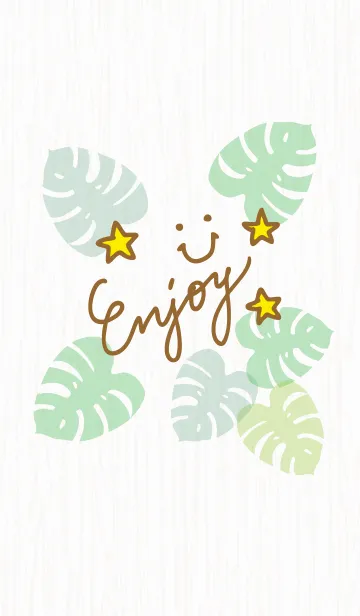 [LINE着せ替え] モンステラ木目-スマイル2-の画像1