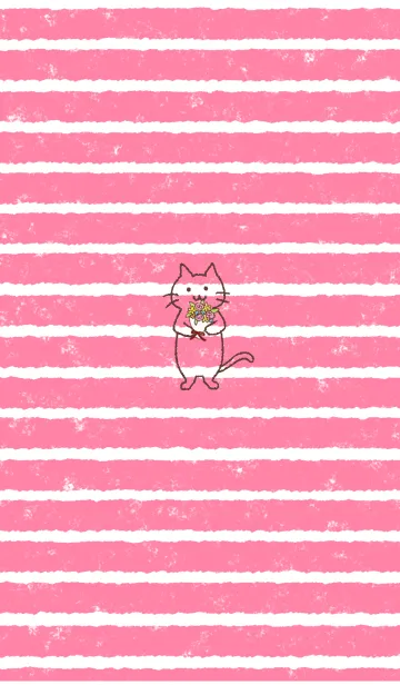 [LINE着せ替え] ねこボーダー（花束を持った猫）の画像1