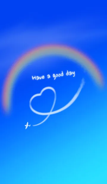 [LINE着せ替え] 青空にハートの飛行機雲と虹の画像1