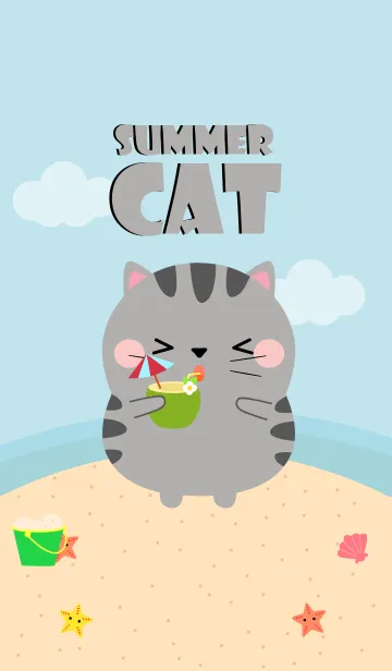 [LINE着せ替え] Summer Gray Cat Dukdik Theme (jp)の画像1