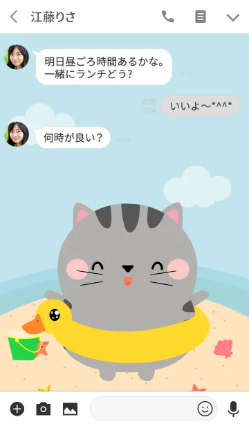 [LINE着せ替え] Summer Gray Cat Dukdik Theme (jp)の画像3