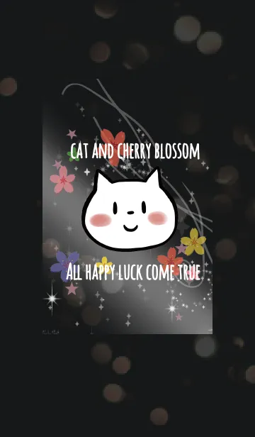 [LINE着せ替え] ブラック＆ピンク / 運気UP 桜とネコの画像1