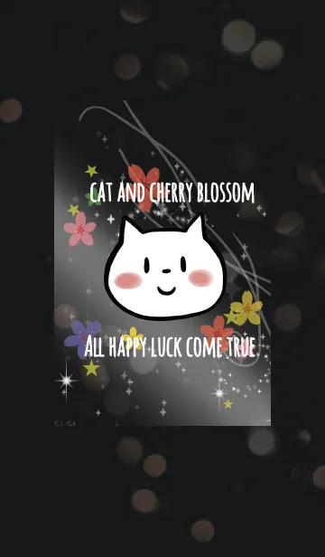 [LINE着せ替え] ブラック＆イエロー / 運気UP 桜とネコの画像1