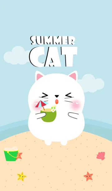 [LINE着せ替え] Summer White Cat Theme (jp)の画像1