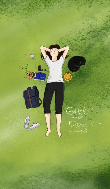[LINE着せ替え] Girl and Dog in holidayの画像1