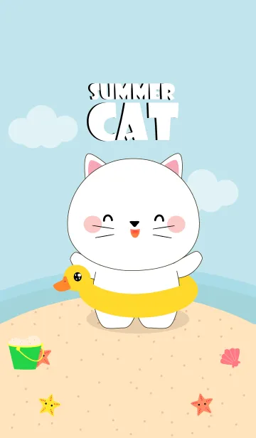 [LINE着せ替え] Summer White Cat (jp)の画像1