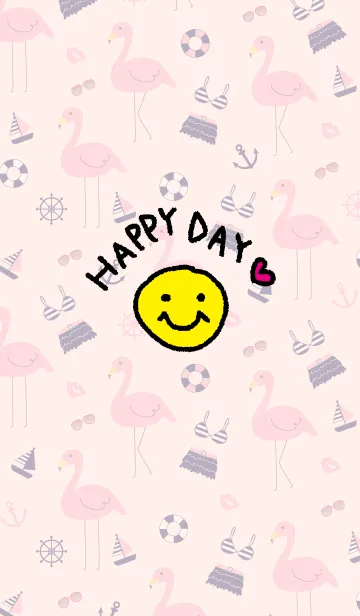 [LINE着せ替え] 夏のフラミンゴピンク-スマイル14-の画像1