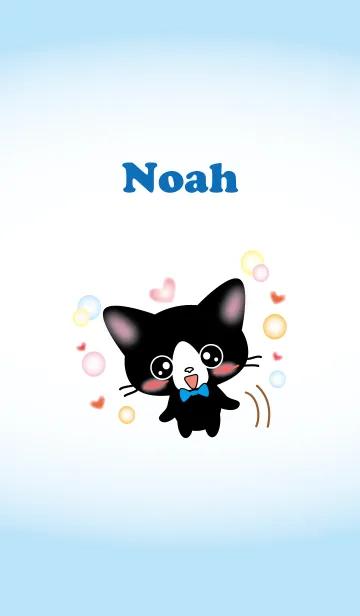 [LINE着せ替え] 黒白猫 Noahくん 水色バージョンの画像1