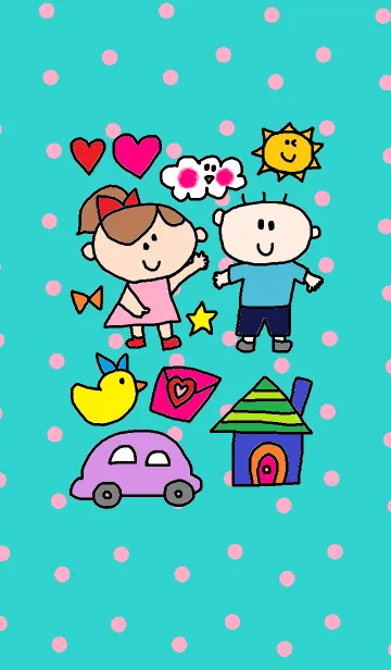 [LINE着せ替え] こどもたち ＆ ターコイズブルードットの画像1