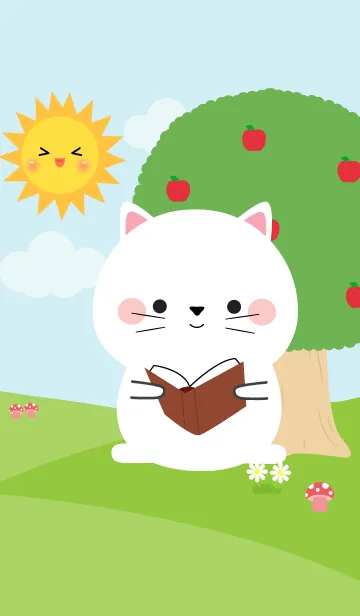 [LINE着せ替え] Lovely White Cat in nature Theme (jp)の画像1