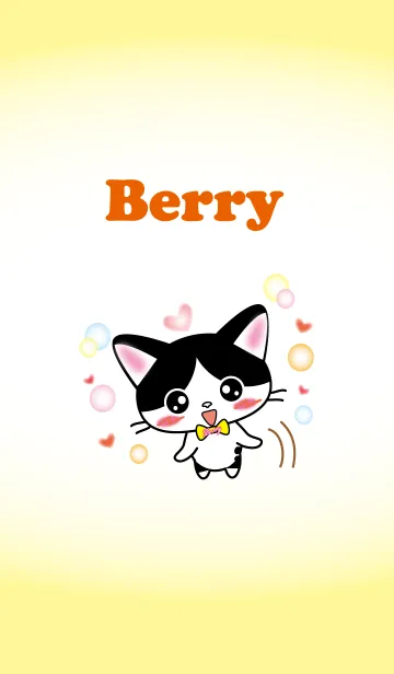 [LINE着せ替え] 白黒はちわれ猫 Berryちゃん 黄色ver.の画像1