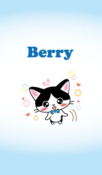 [LINE着せ替え] 白黒はちわれ猫Berryちゃん 水色バージョンの画像1