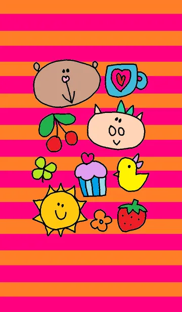 [LINE着せ替え] ピンクオレンジボーダー と リロの画像1