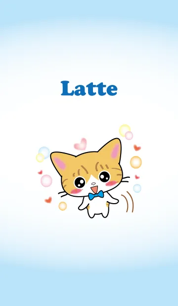 [LINE着せ替え] 茶白猫 Latteちゃん 水色バージョンの画像1
