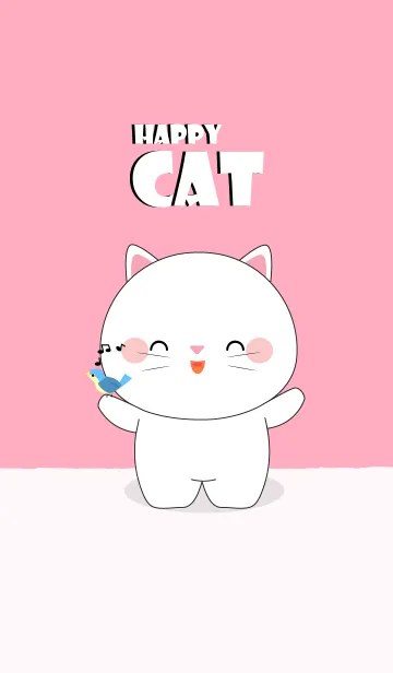 [LINE着せ替え] Happy Happy White Cat Theme (jp)の画像1