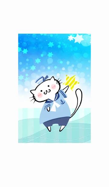 [LINE着せ替え] 夜空とセーラー服を着た猫#popの画像1
