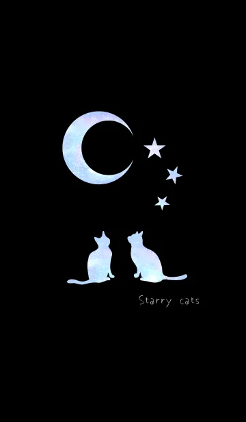 [LINE着せ替え] 月と星空の猫:ブラック#coolの画像1