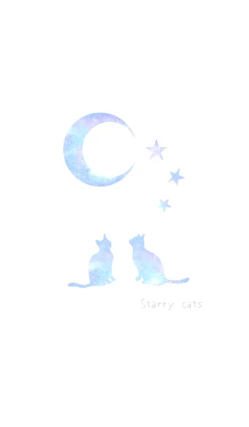 [LINE着せ替え] 月と星空の猫:ホワイト#coolの画像1