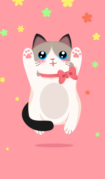 ピンクの背景にかわいい猫と花のline着せ替え 画像 情報など