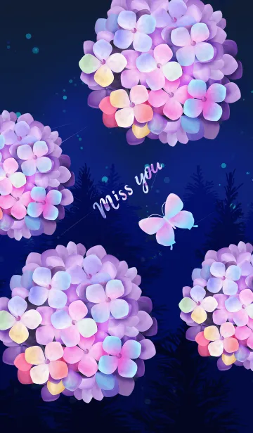 [LINE着せ替え] "miss you"蝶と花の夏の夜の画像1