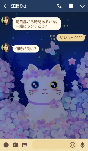 [LINE着せ替え] 夏の夜の猫の花と蝶の画像3