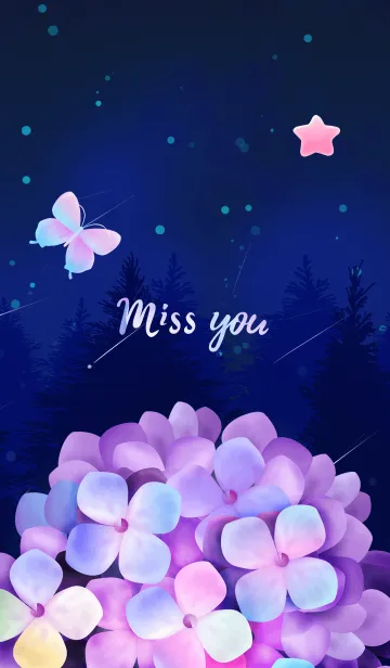 [LINE着せ替え] "Miss you" 夜の下で花と蝶をの画像1