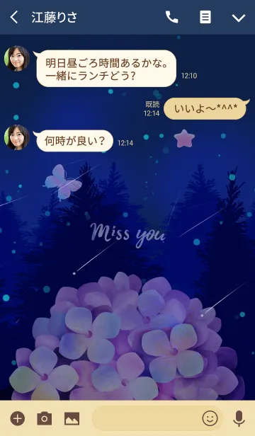 [LINE着せ替え] "Miss you" 夜の下で花と蝶をの画像3