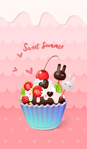 [LINE着せ替え] ピンクの夏のフルーツケーキアイスクリームの画像1