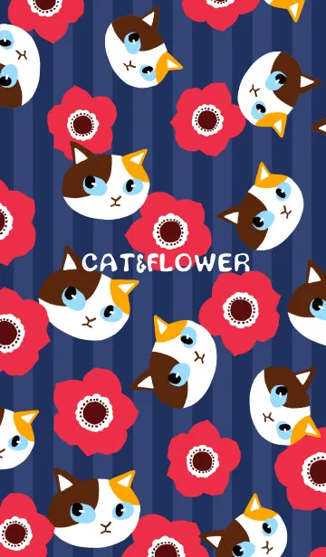 [LINE着せ替え] シックな和風の猫と花の画像1