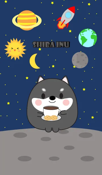 [LINE着せ替え] Cute black shiba inu In Galaxy Theme(jp)の画像1
