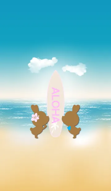 [LINE着せ替え] suntan rabbits and surfboard ALOHA 6.の画像1