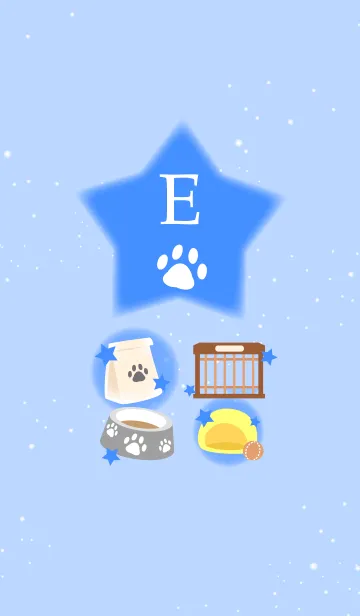 [LINE着せ替え] 【E】イニシャル 肉球とかわいい星×青の画像1