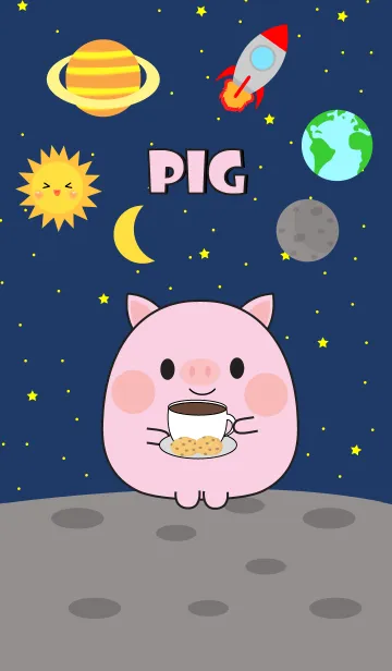 [LINE着せ替え] Cute Pink Pig inu In Galaxy Theme (jp)の画像1